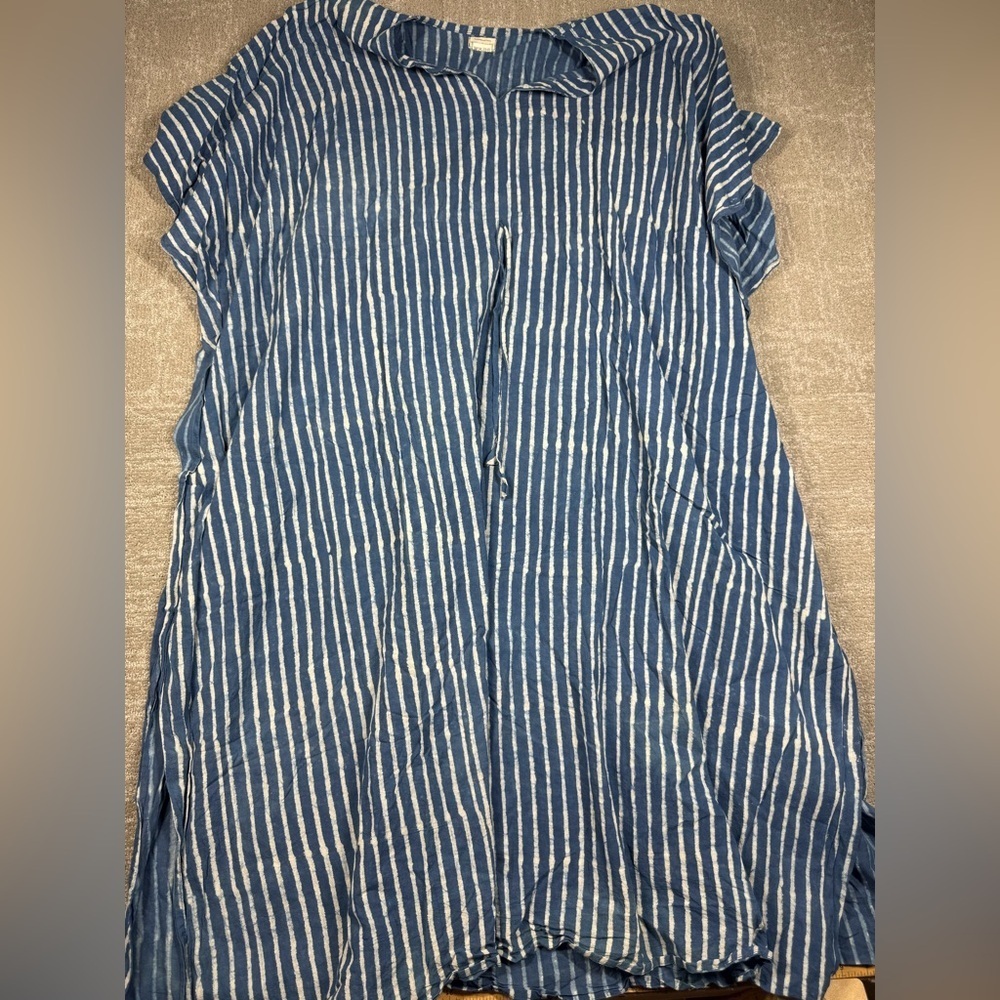 House Of Sundar 100% Cotton Blue Striped Boho Flowy Beachy Vacation Dress OS